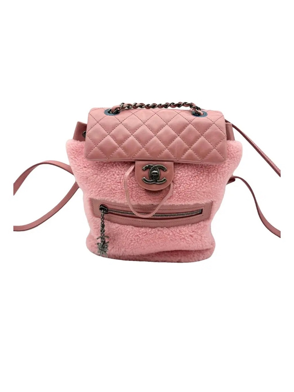 CHANEL Pink Quilted Leather & Sherpa Backpack with CC Turn-Lock - Picture 7 of 7